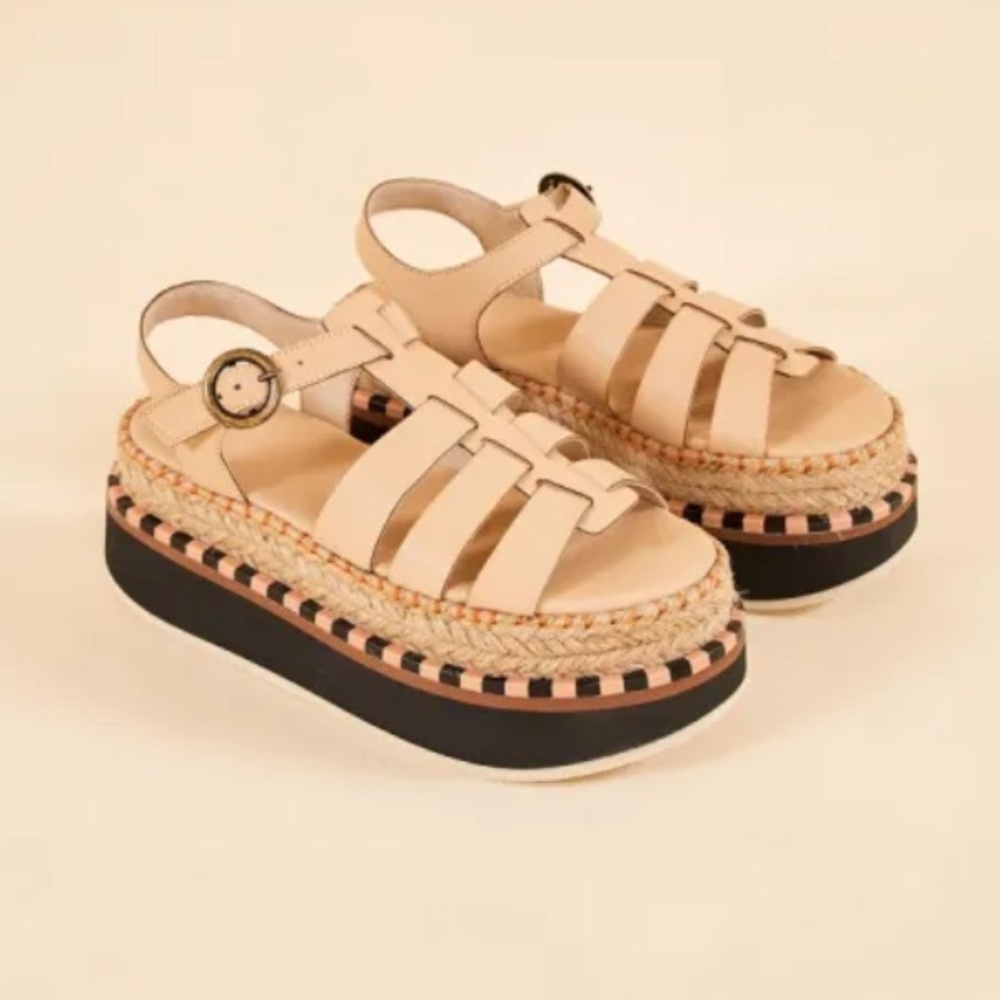 FARM Rio Cream and Black Platform Sandals